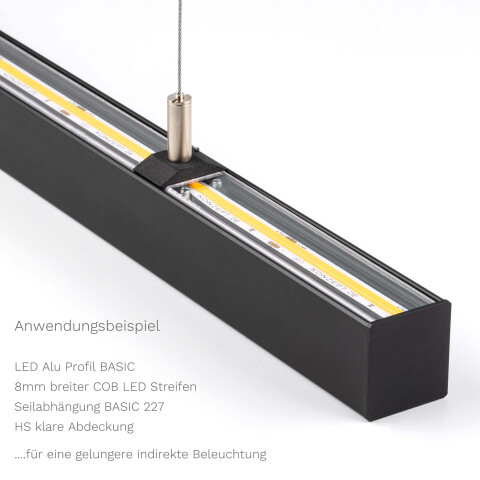 LED Alu Profil BASIC schwarz, 300cm inkl. Abdeckung satiniert