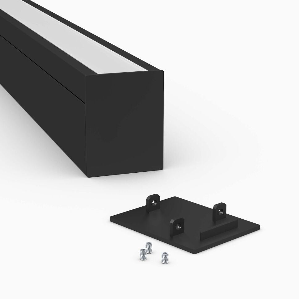 Produktbild der schwarzen Endkappe, passend für LED Alu Profil APNT in schwarz eloxiert