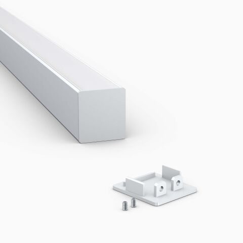 Endkappe für LED Alu Profil BASIC in alu eloxiert. Freigestellt vor grauen Hintergrund
