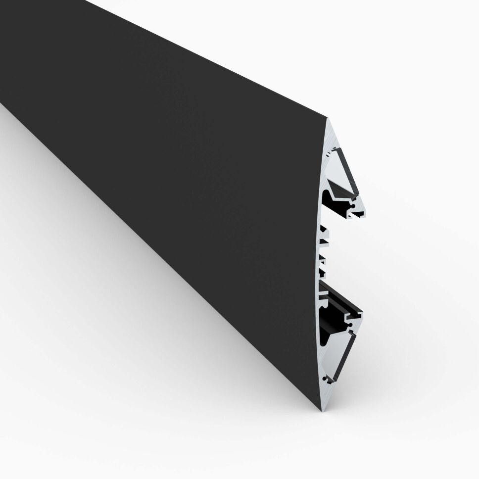 Produktbild vom LED Alu Lichtvouten-Profil LV in pulverbeschichtet schwarzer Ausführung mit HS klarer Abdeckung