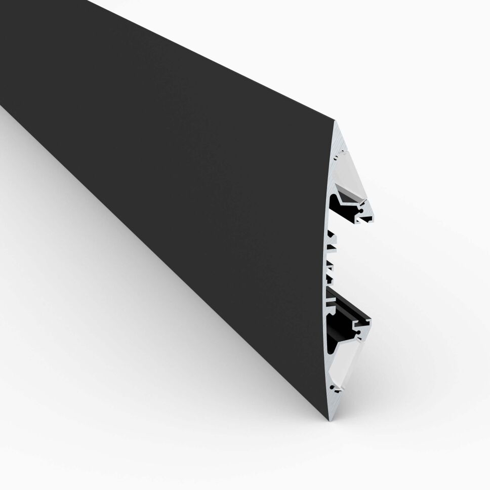 Produktbild vom LED Alu Lichtvouten-Profil LV in pulverbeschichtet schwarzer Ausführung mit HS opaler Abdeckung