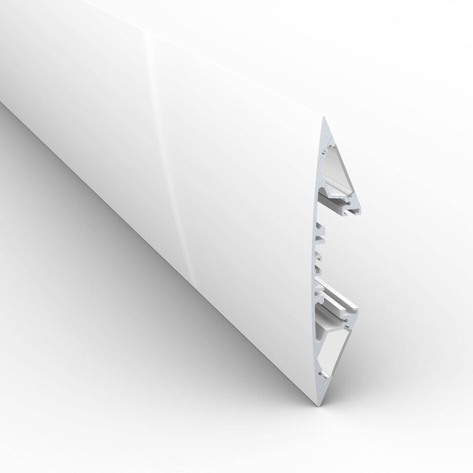 Produktbild vom LED Alu Lichtvouten-Profil LV in pulverbeschichtet hochglanz (RAL9016) weißer Ausführung mit satinierter Abdeckung