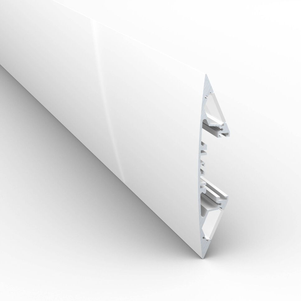 Produktbild vom LED Alu Lichtvouten-Profil LV in pulverbeschichtet hochglanz (RAL9016) weißer Ausführung mit HS opaler Abdeckung