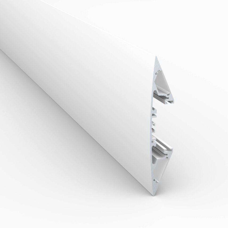 Produktbild vom LED Alu Lichtvouten-Profil LV in pulverbeschichtet matt (RAL9003) weißer Ausführung mit LIGER matt opaler Abdeckung