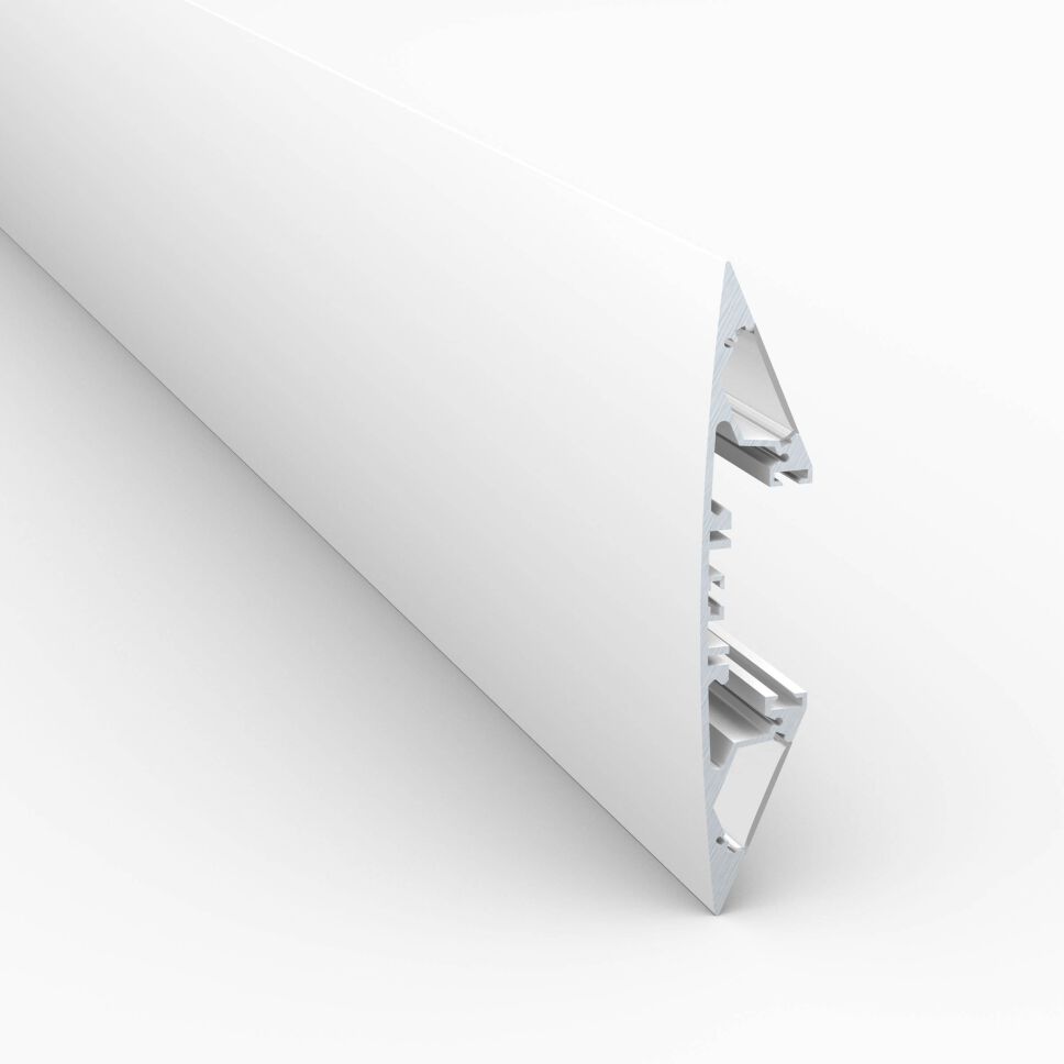 Produktbild vom LED Alu Lichtvouten-Profil LV in pulverbeschichtet matt (RAL9003) weißer Ausführung mit satinierter Abdeckung