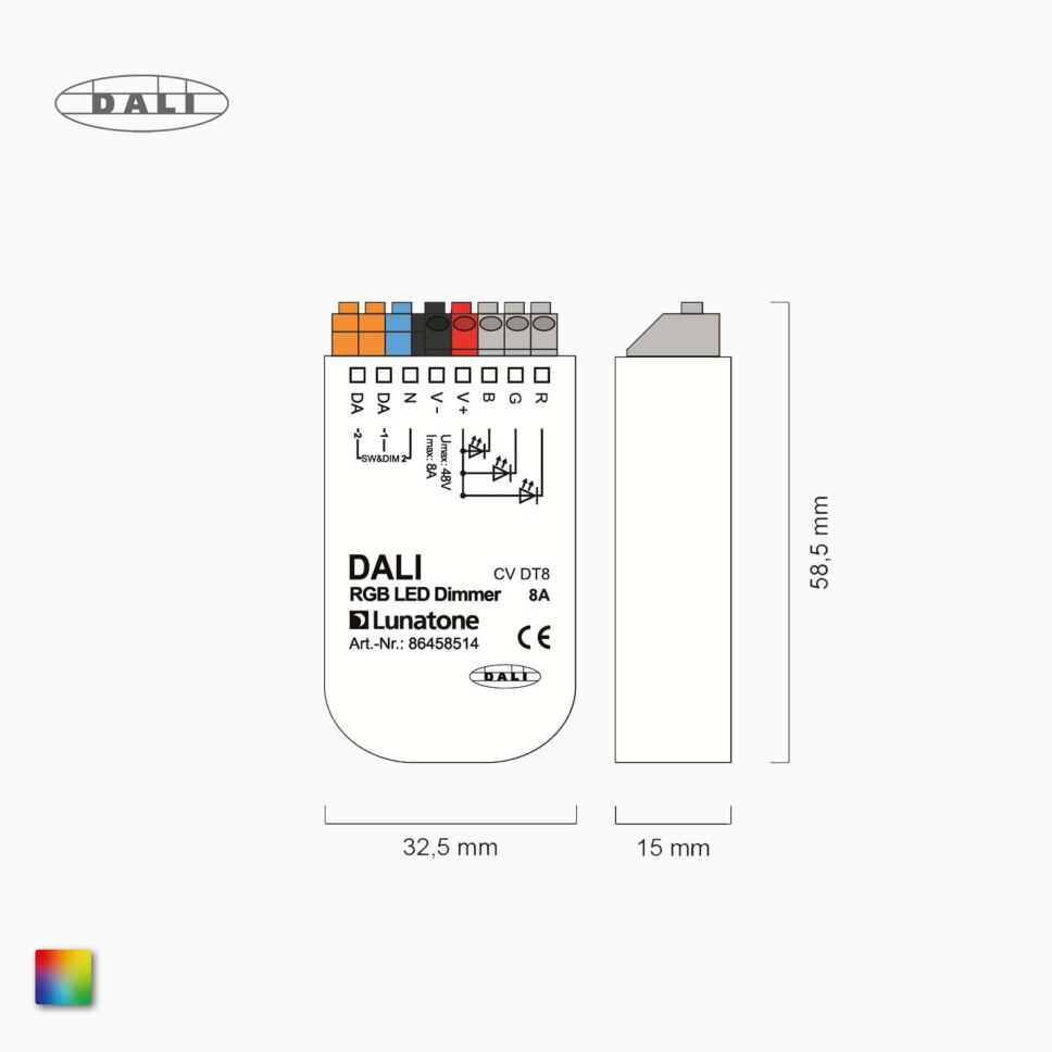 technische Zeichnung des DALI RGB LED Controller CV DT8 4A 89453837