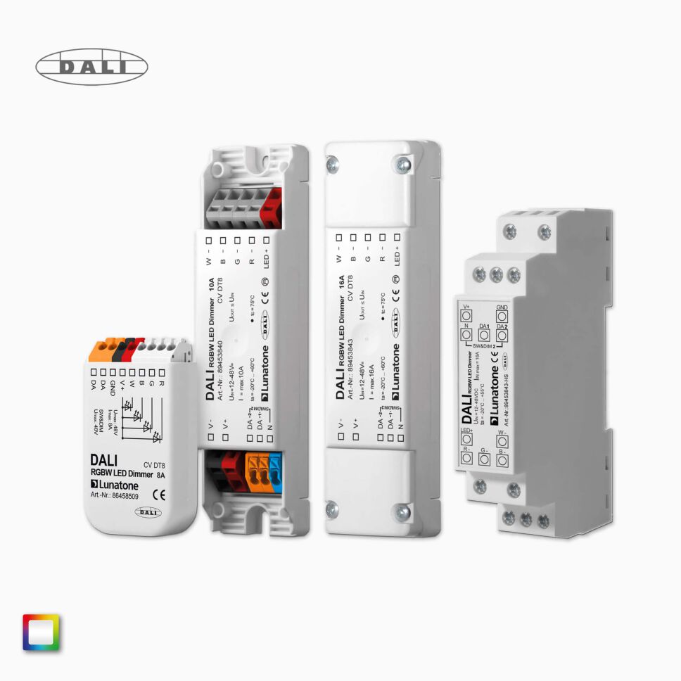 DALi RGBW DT8 LED Controller CV von Lunatone, Übersicht der Dimmer der Serie, Produktbilder