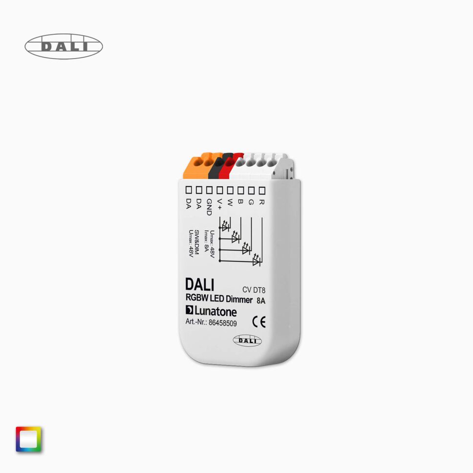 DALI RGBW LED Controller 8A DT8 86458509 von Lunatone, kompakte Bauart für Doseneinbau, Produktbild