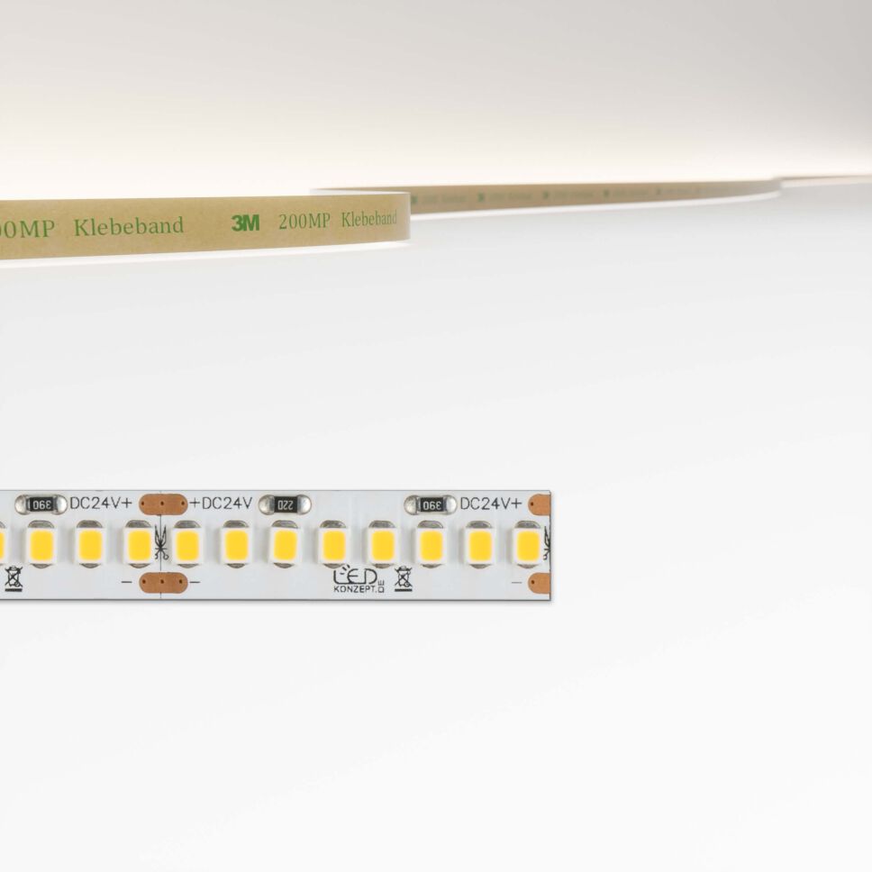 High Power LED Streifen mit 21W pro Meter und neutralweißer Lichtfarbe die im oberen Teil des Bildes dargestellt wird. Produktbild