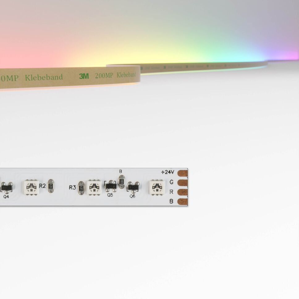 IC RGB LED Streifen mit 60 Stück 3838 RGB SMD LEDs pro Meter, oben ist die Farbtemperatur dargestellt. Anschlussart ist Lötkontakte