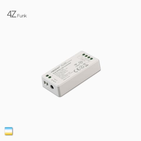 4Z CCT LED Funk Controller für dualweiße CCT LED Streifen, Strom-Anschlussseite mit Schraubklemmen und DC-Buchse