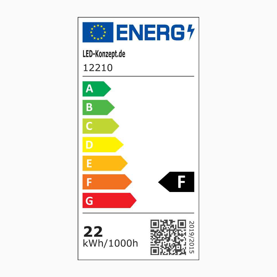 Energieeffizienzlabel für diesen Streifen zeigt die Effizienzklasse von F auf