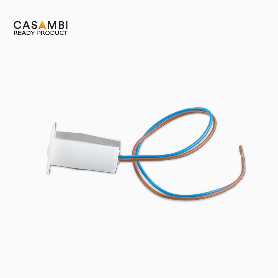 Draufsicht auf die Blende des Bewegungssensors mit CASAMBi und blau-braunen Zuleitungen