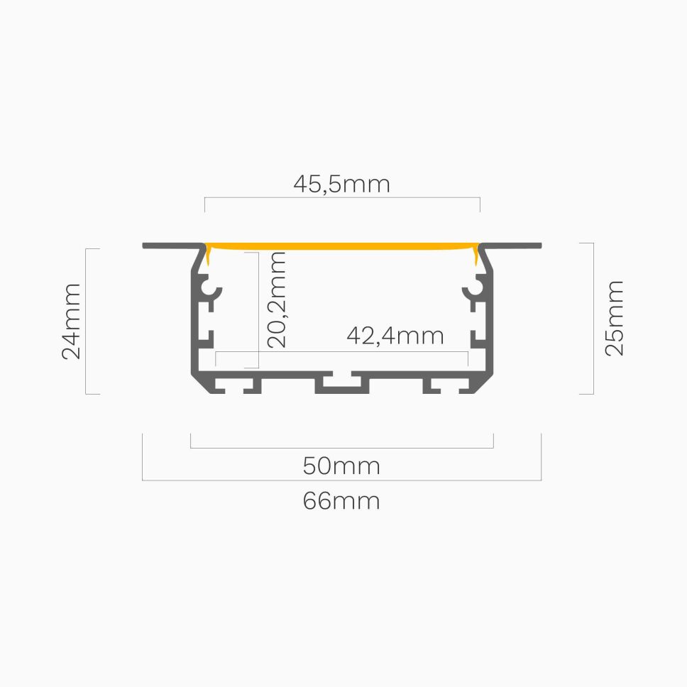 Querschnitt bzw. technische Zeichnung vom LED Alu Profil LARKO-50