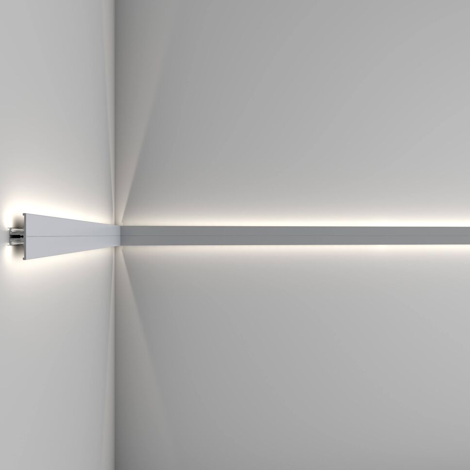 Anwendung vom Profil T, Lichtvoute 2 seitig leuchtend an Wand, mit weißem Licht leuchtend