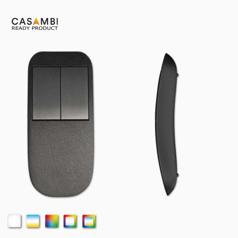 CASAMBI Funk Fernbedienung SOLID, Produktbild mit Frontansicht und Seitenansicht, freigestellt vor grauen Hintergrund