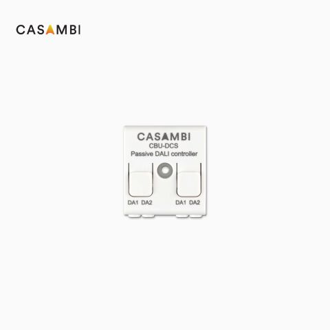 Draufsicht auf den CASAMBI CBU-DCS passiven DALI Controller im weißen Kunststoffgehäuse
