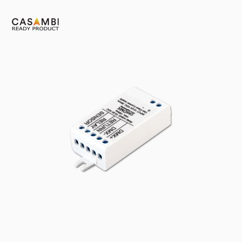 Kavaliersansicht vom CASAMBI CASDMX Gateway als Schnittstelle zwischen CASAMBI Netzwerken und DMX512 Dekodern.