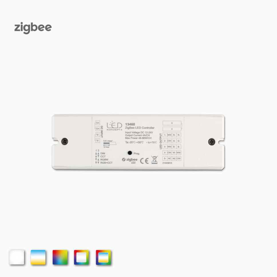 Draufsicht auf den ZIGBEE RGBCCT, RGBW, RGB, CCT LED Funk Controller