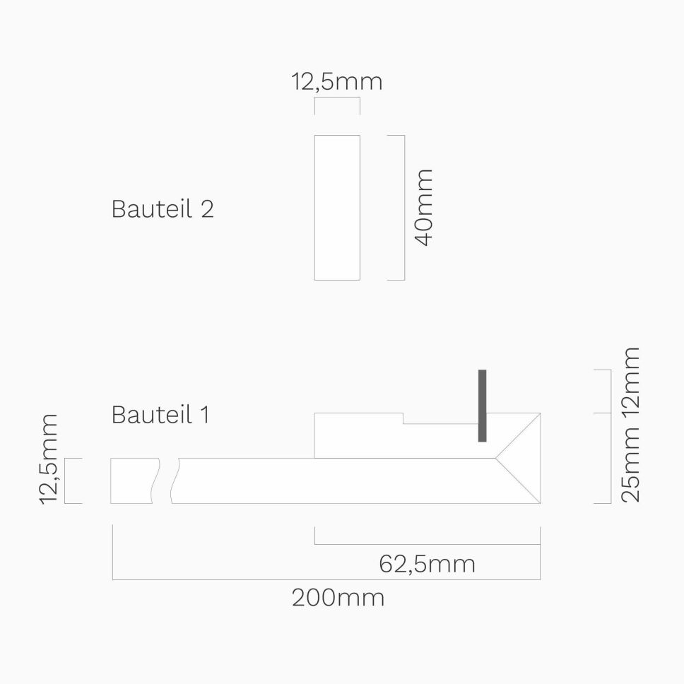 Querschnitt vom Gipskarton Formteil LVA, technische Zeichnung mit Bemaßung