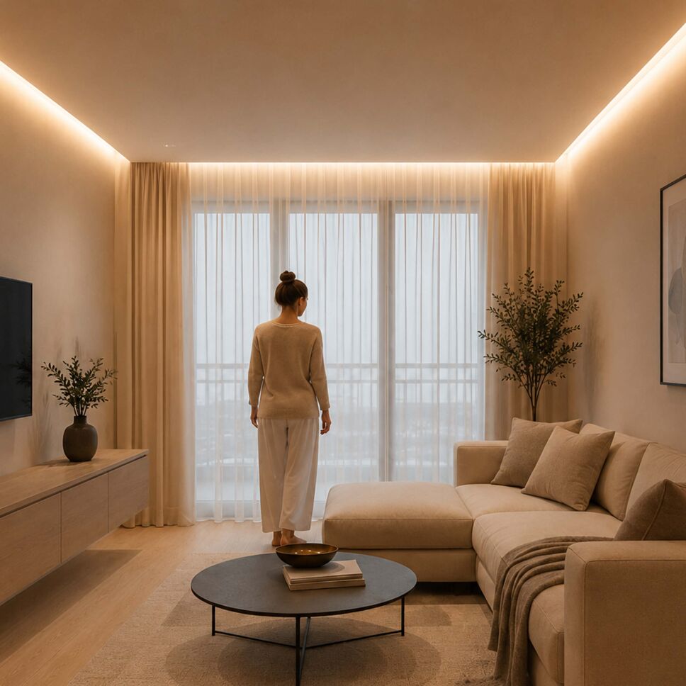 Anwendungsbeispiel Au�enlichtvoute mit Profil LVI im Wohnzimmer