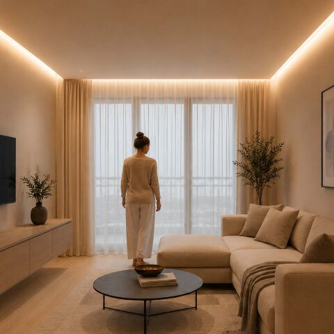 Anwendungsbeispiel Au�enlichtvoute mit Profil LVI im Wohnzimmer