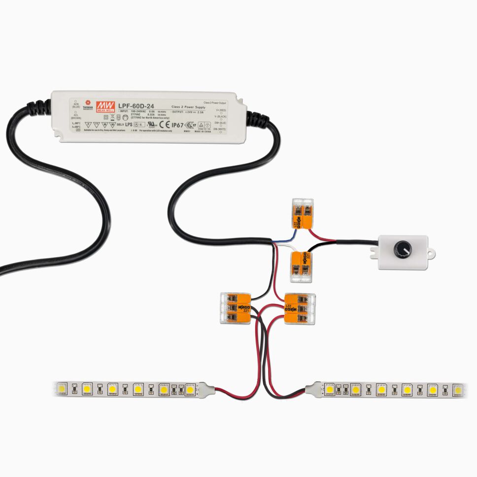 2. Anwendungsbeispiel für WAGO Klemme mit LED Streifen und LED Netzteil mit 1-10V Poti