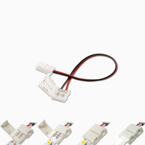 Schnellverbinder für LED Streifen in 10mm Breite, an beiden Enden mit Schnellverbinder versehen, unten ist eine Anleitung abgebildet
