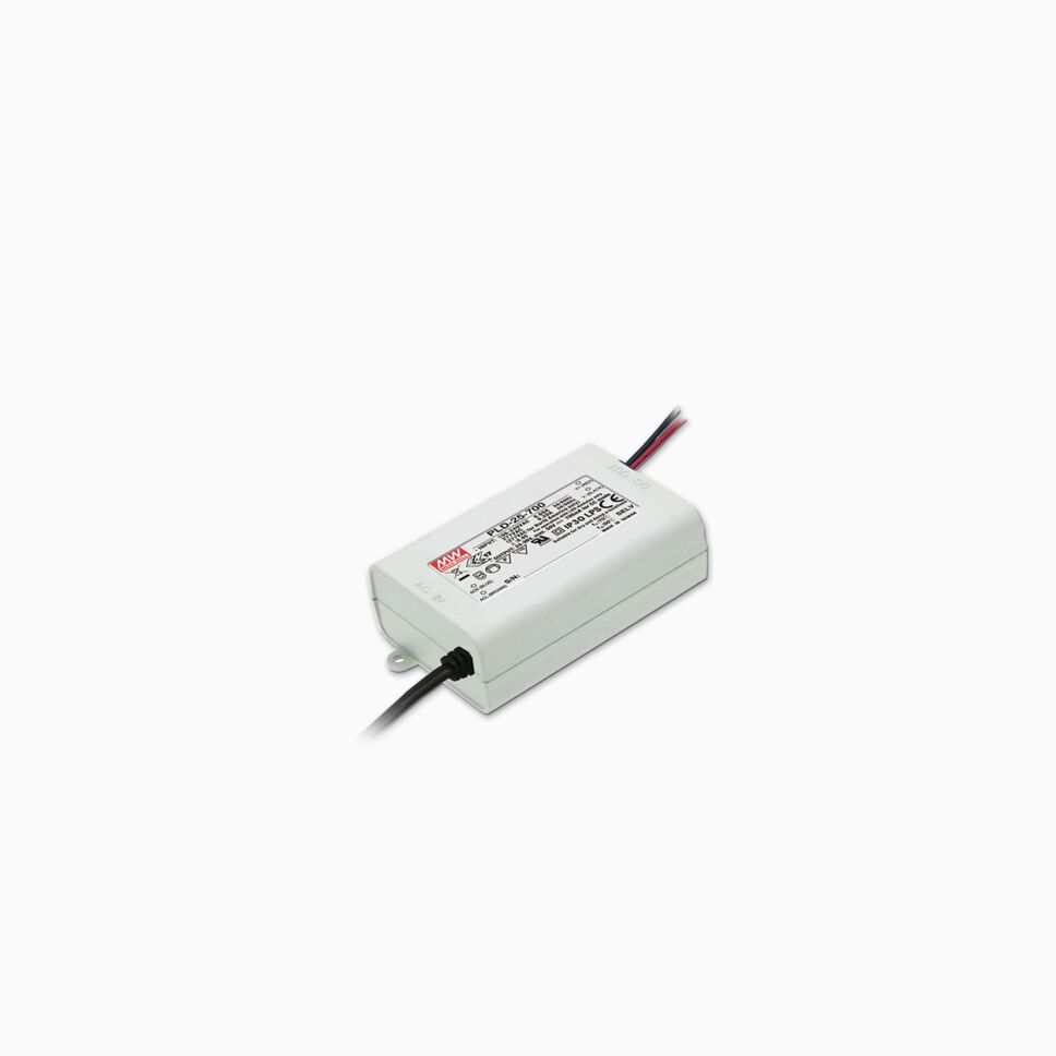 kompaktes LED Netzteil mit Konstantstromabgabe, weißen Gehäuse und Zuleitungen, z.B. PLD-25-700 von MeanWell