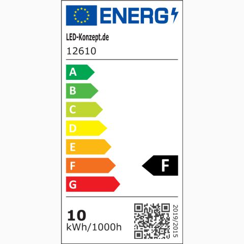 Energieeffizienz-Label vom LED Streifen 12610 zeigt die EEK F