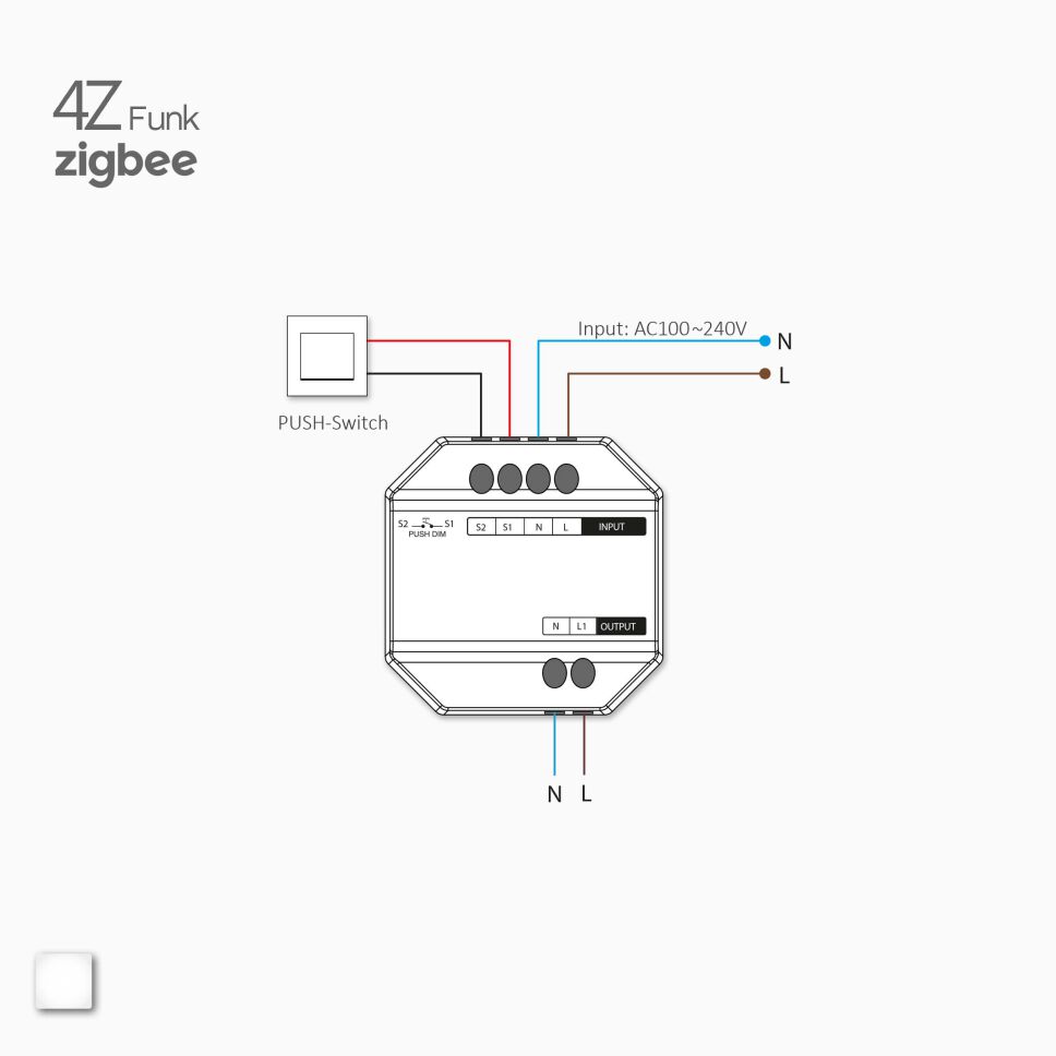 Schaltbild von der Verdrahtung des ZIGBEE 3.0 + 4Z Funk TRIAC Dimmers 230VAC