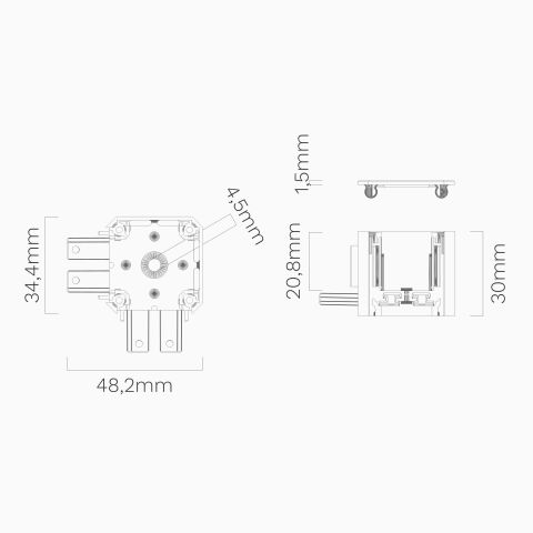 Technische Zeichnung des BASIC Verbinders BX2 90 mit Bemaßung