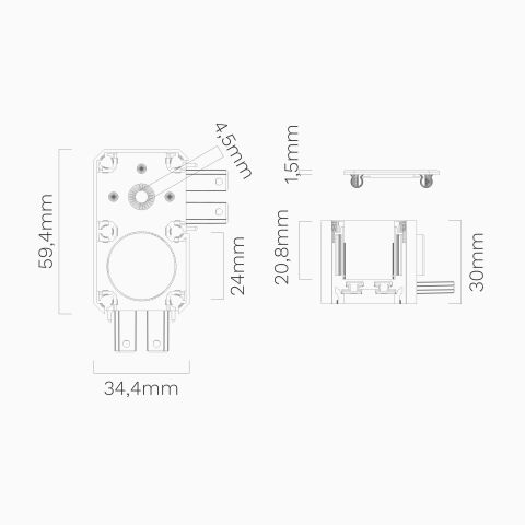 Technische Zeichnung des BASIC Verbinders BE2 90 mit Bemaßung