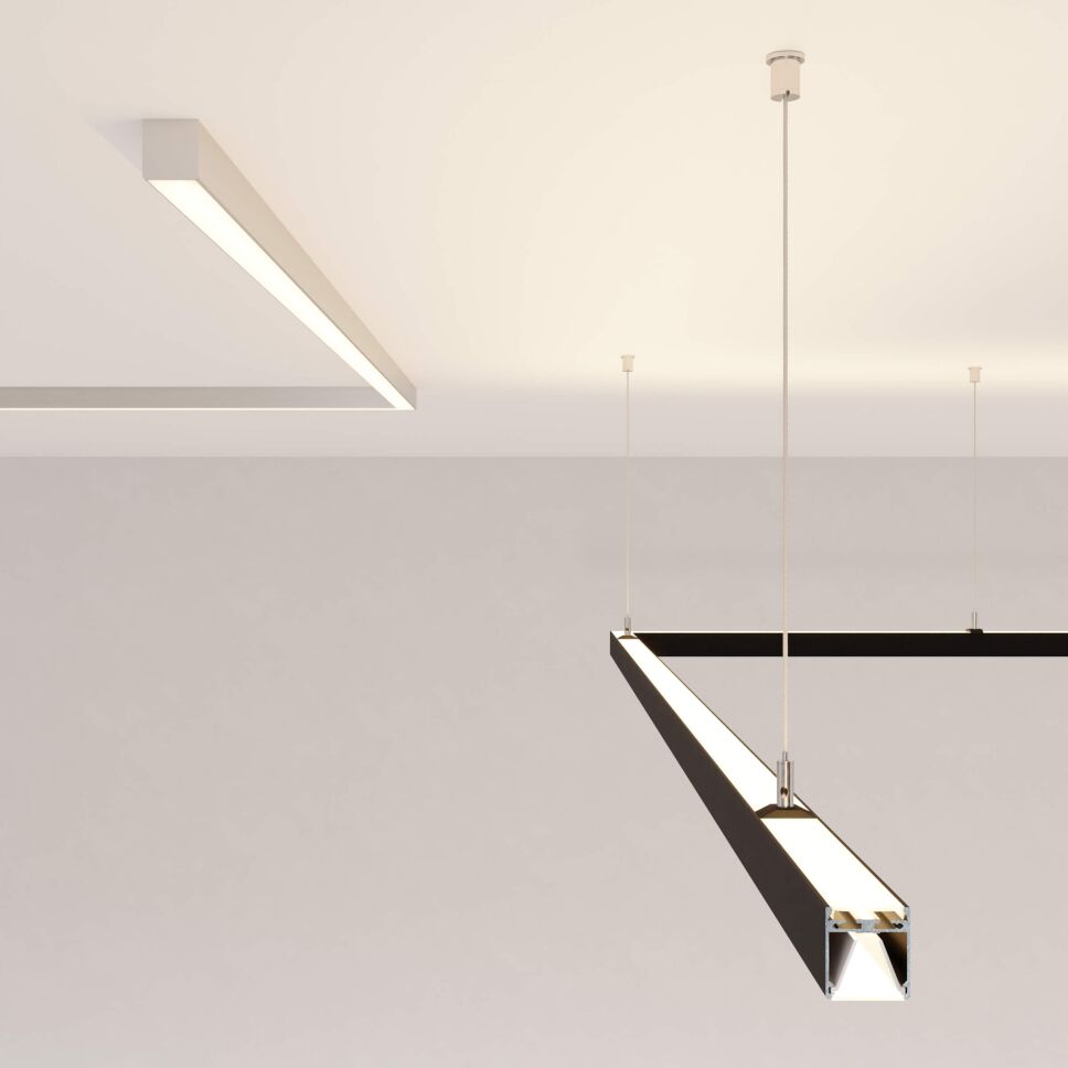 Anwendungsbeispiel vom LED Alu Profil BASIC als Aufputz und Hängeleuchte