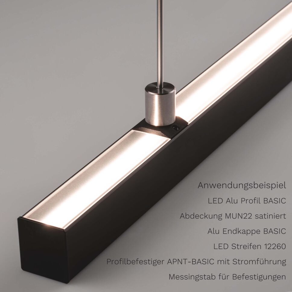 Anwendungsbeispeil vom LED Alu Profil BASIC mit Profilbefestiger APNT-BASIC 227 und satinierter Abdeckung SAT22
