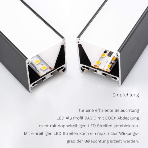 LED Alu Profil BASIC schwarz, 300cm inkl. Abdeckung COEX opal
