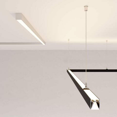 Anwendungsbeispiel vom LED Alu Profil BASIC als Aufputz und Hängeleuchte