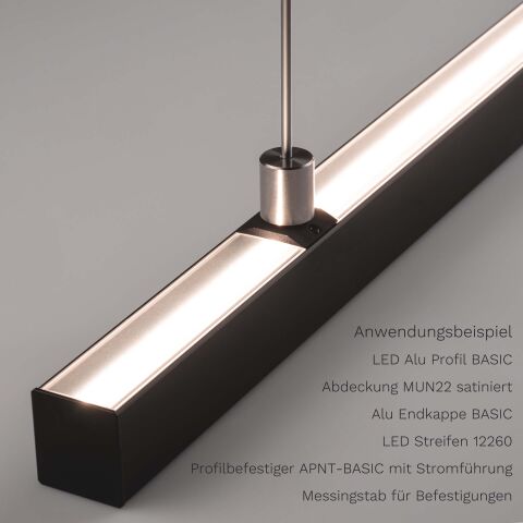 Anwendungsbeispeil vom LED Alu Profil BASIC mit Profilbefestiger APNT-BASIC 227 und satinierter Abdeckung SAT22