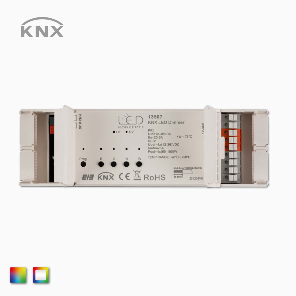 Artikelbild vom RGBW/RGB KNX Controller, Draufsicht mit geöffnetem Gehäuse