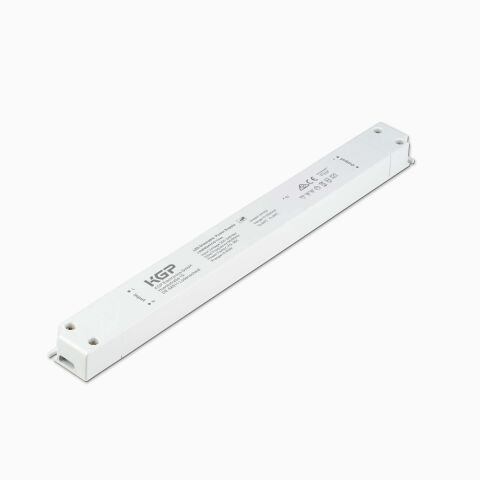 TRIAC LED Netzteil  im Slim Design und weißem Kunststoff, freigestellt vor grauen Hintergrund