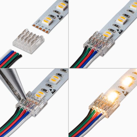 Montageanleitung Verbindung 12mm breiter RGBW LED Streifen und Kabel