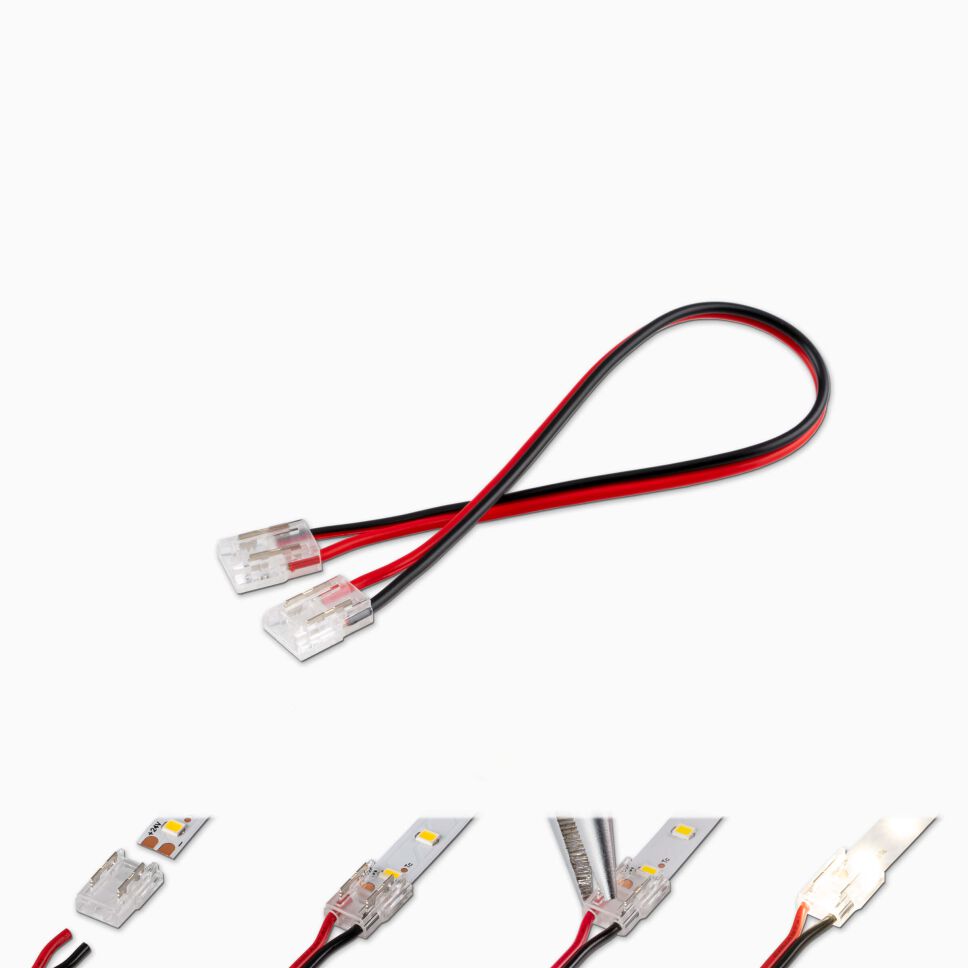 Montageanleitung, Verbindung LED zu Kabel zu LED für 8mm breiten LED Streifen