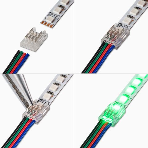 Montageanleitung, Verbindung RGB zu Kabel zu RGB für 8mm breite RGB LED Streifen