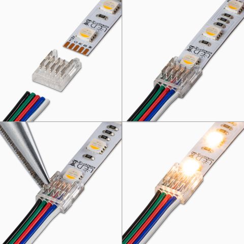 Montageanleitung, Verbindung RGBW zu Kabel zu RGBW für 10mm breite RGBW LED Streifen