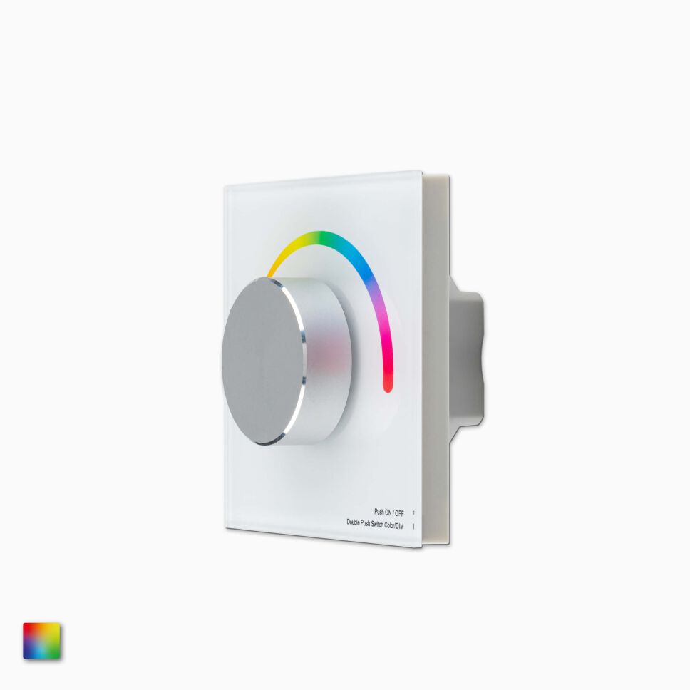Rückansicht vom weißen RGB LED Wand-Controller für farbige RGB LED Streifen
