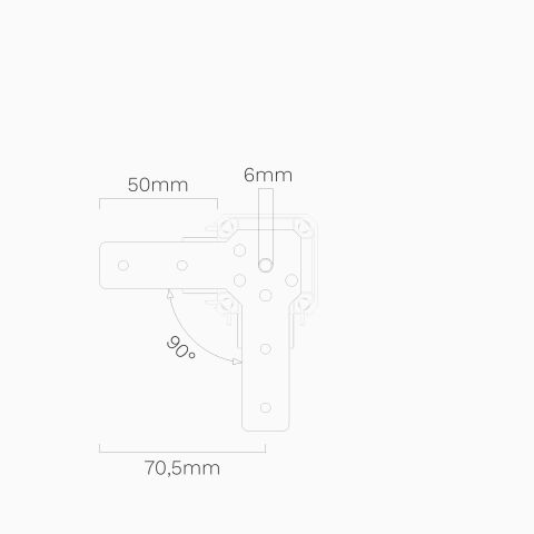 technische Zeichnung mit Bemaßung vom Flachverbinder vom AX2 90 Eckverbinder für das APNT Profil