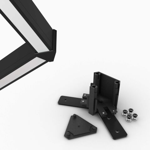 Eckverbinder mit 120 Grad Winkel AY2 120 passend für das LED Alu Profil APNT in schwarz. AY2 Eckverbinder samt Lieferumfang (mit Flachverbinder, Schrauben, Muttern)