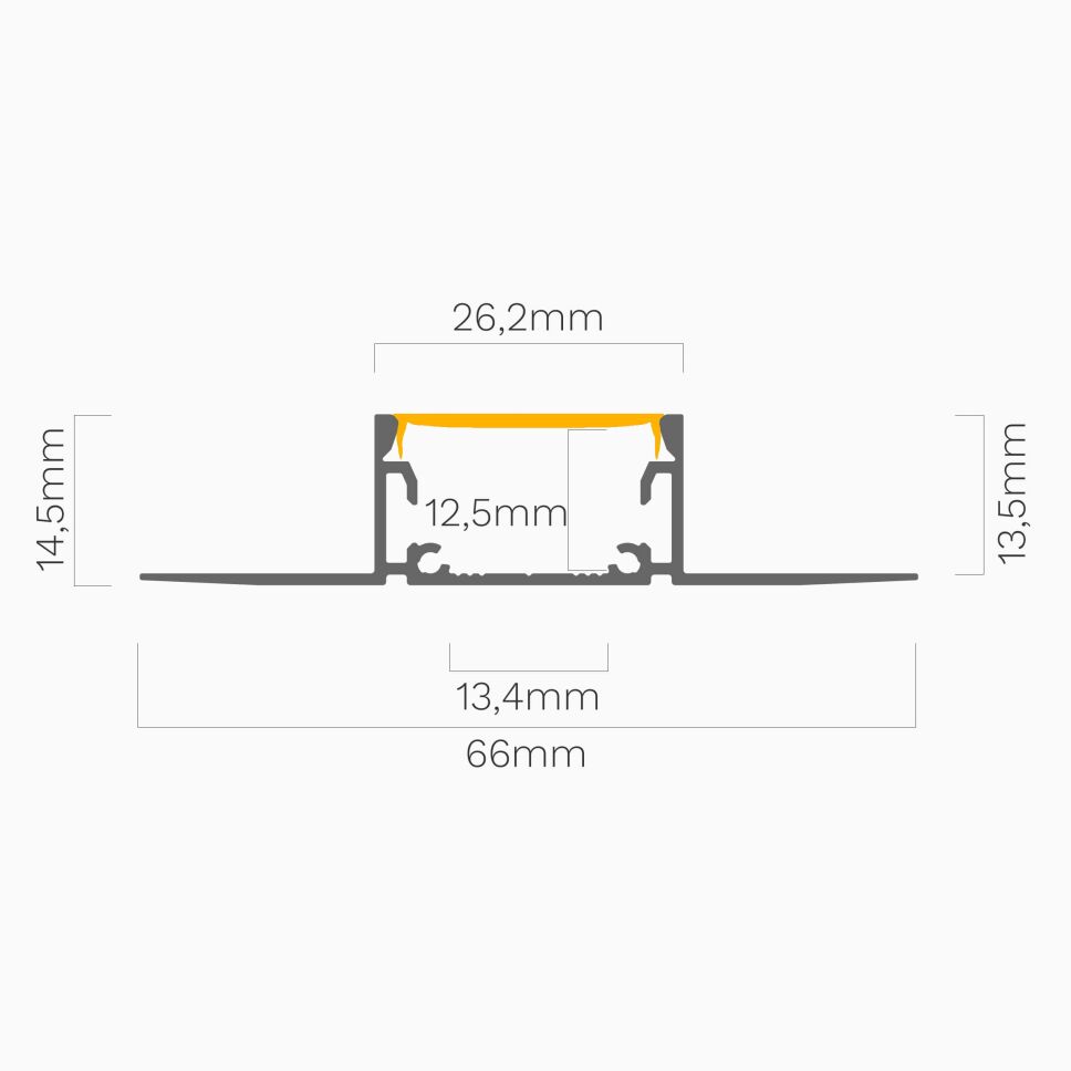 technische Zeichnung des Querschnitts vom Profil GILA mit MATT22 opaler Abdeckung
