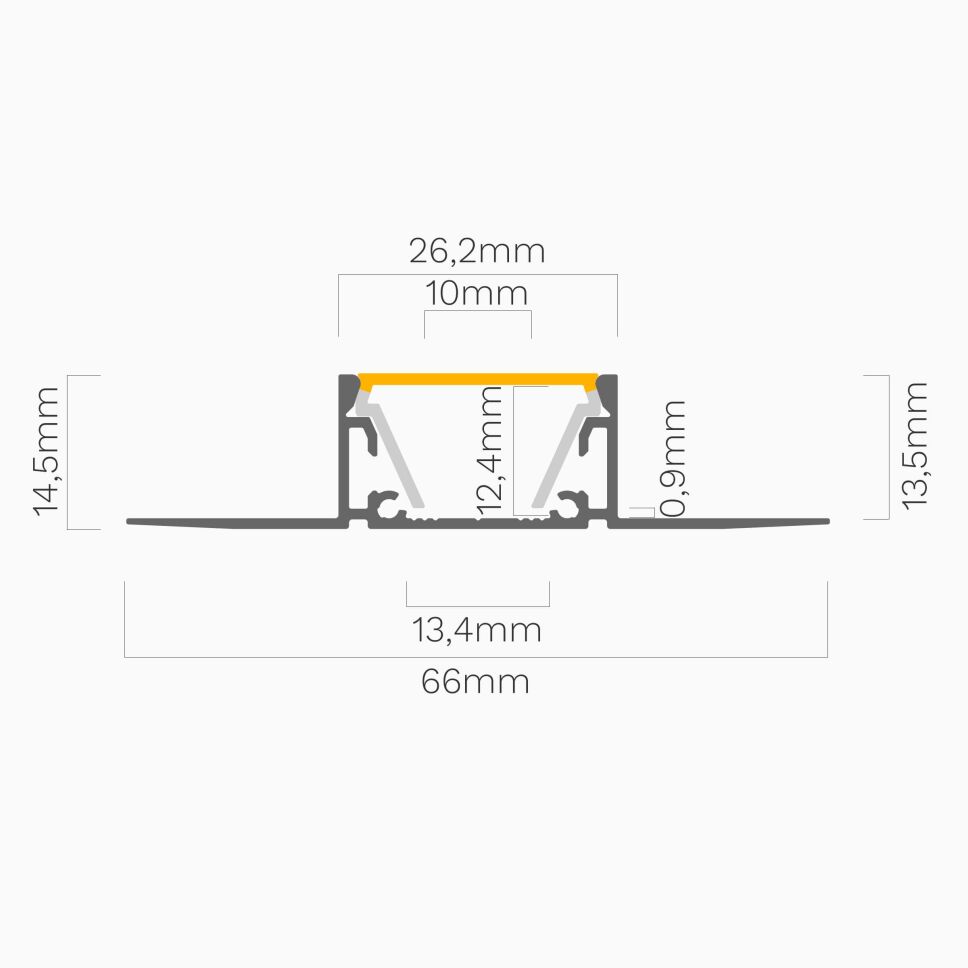 bemaßte technische Zeichnung des Querschnitts vom Profil GILA mit COEX12 Abdeckung