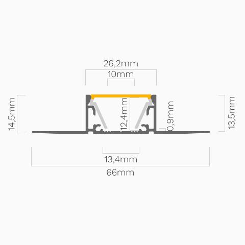bemaßte technische Zeichnung des Querschnitts vom Profil GILA mit COEX12 Abdeckung